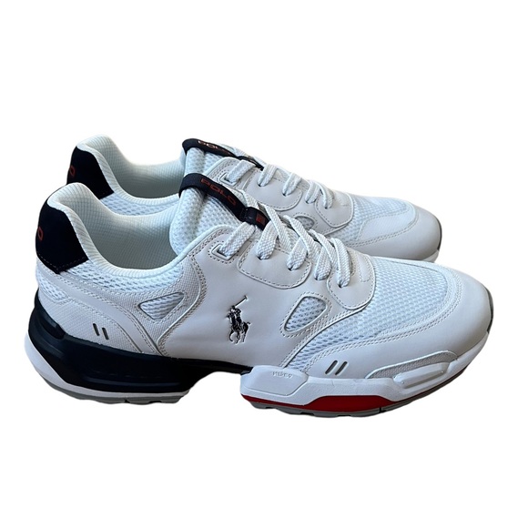POLO RALPH LAUREN Mens Leather Mesh Jogger Sneaker White Multi - Picture 8 of 10